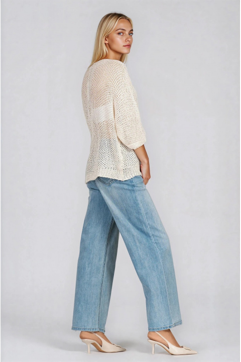 Дамска блуза в светлобежово от едро плетиво