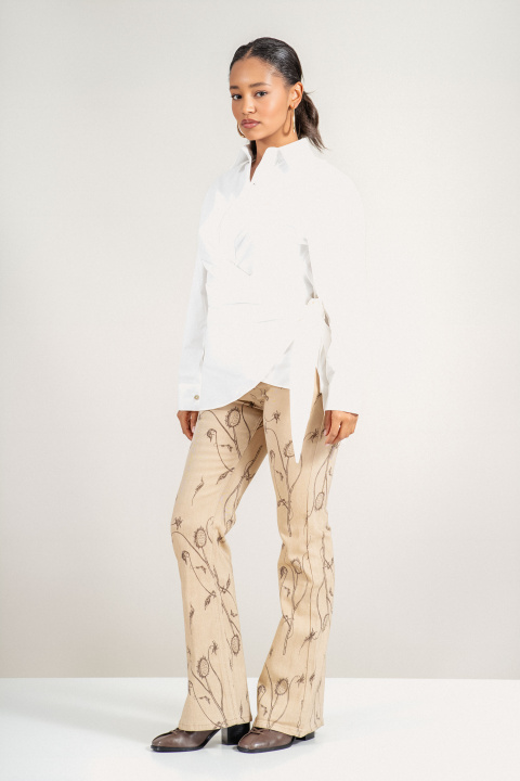 Дамска бяла памучна риза ''Dragonfly'' с ефектно завързване