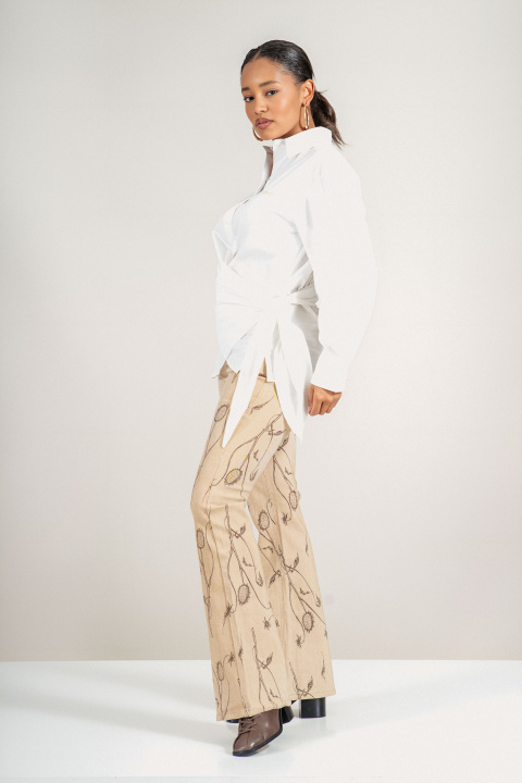 Дамска бяла памучна риза ''Dragonfly'' с ефектно завързване