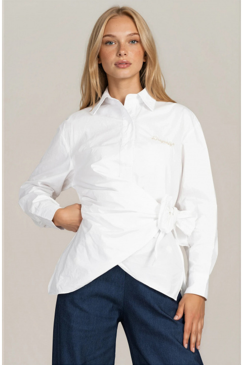Дамска бяла памучна риза ''Dragonfly'' с ефектно завързване