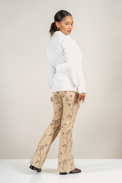 Дамска бяла памучна риза ''Dragonfly'' с ефектно завързване