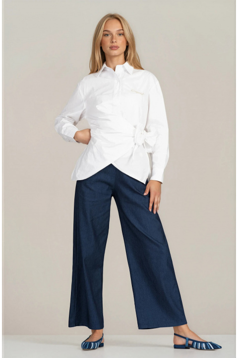 Дамска бяла памучна риза ''Dragonfly'' с ефектно завързване