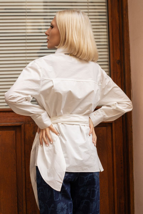 Дамска бяла памучна риза ''Dragonfly'' с ефектно завързване