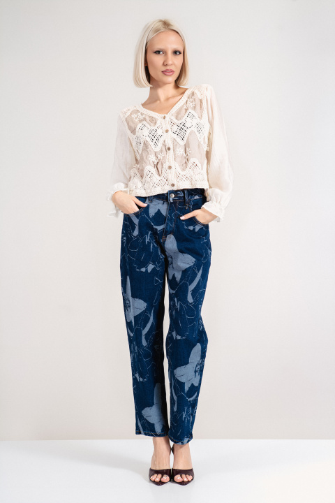 Дамска жилетка от памук в светлобежово с ефектна бродерия