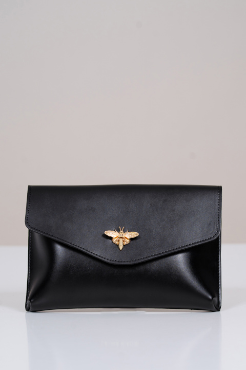 Дамска кожена чанта тип клъч в черно