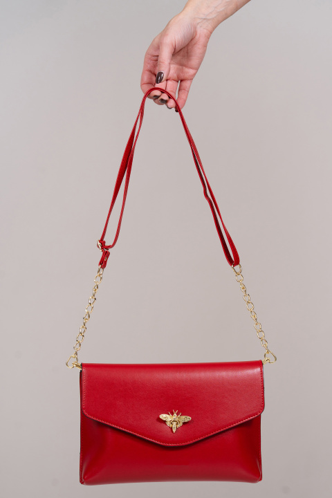 Дамска кожена чанта тип клъч в червено