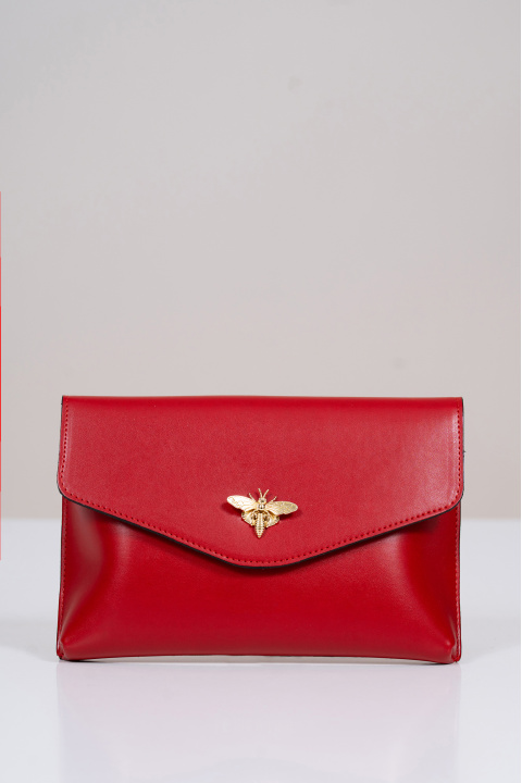 Дамска кожена чанта тип клъч в червено