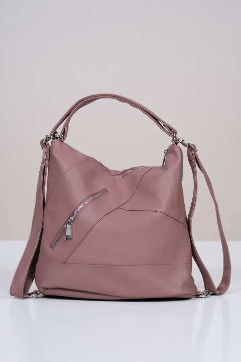 Дамска кожена чанта в цвят пепел от рози с диагонален цип
