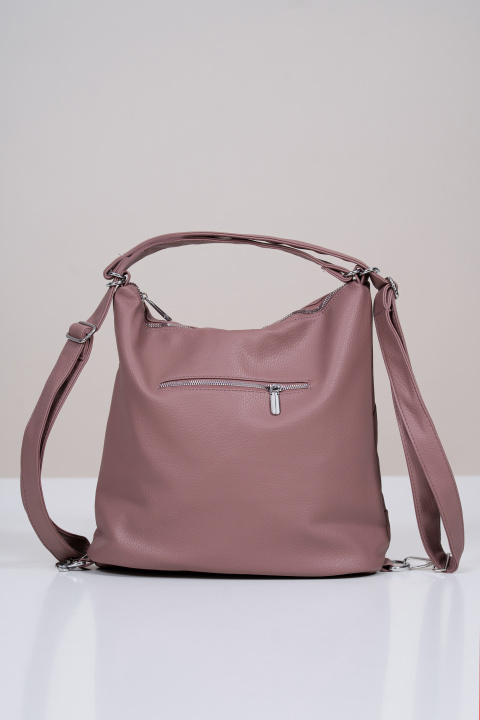 Дамска кожена чанта в цвят пепел от рози с диагонален цип
