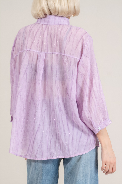 Дамска памучна риза в лилаво декорирана със ситни камъни