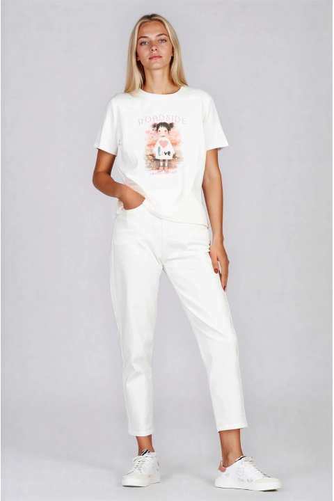 Дамска памучна тениска в бяло с щампа и надпис