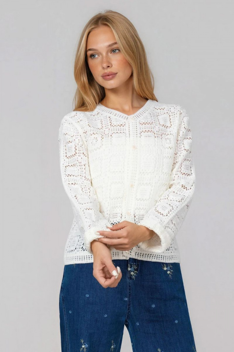 Дамска плетена къса жилетка в цвят ванилия