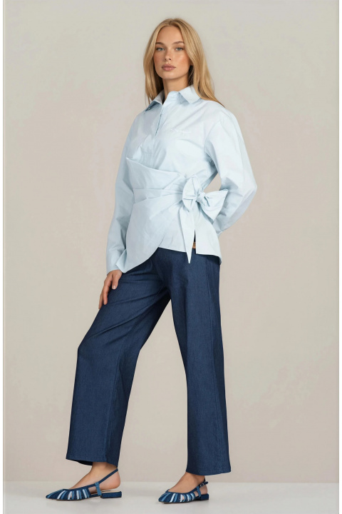 Дамска светлосиня памучна риза ''Dragonfly'' с ефектно завързване