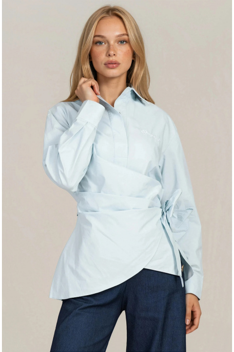 Дамска светлосиня памучна риза ''Dragonfly'' с ефектно завързване