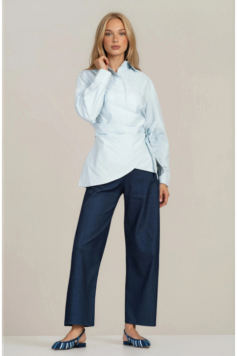 Дамска светлосиня памучна риза ''Dragonfly'' с ефектно завързване