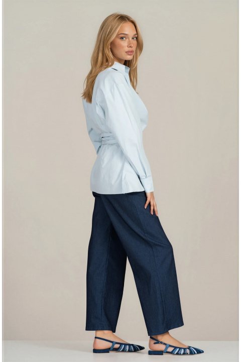 Дамска светлосиня памучна риза ''Dragonfly'' с ефектно завързване