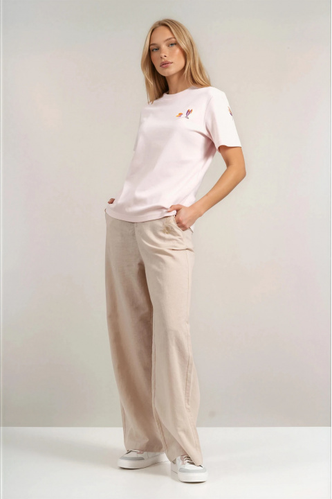 Дамска тениска ''Dragonfly'' от органичен памук в розово с бродирани водни кончета