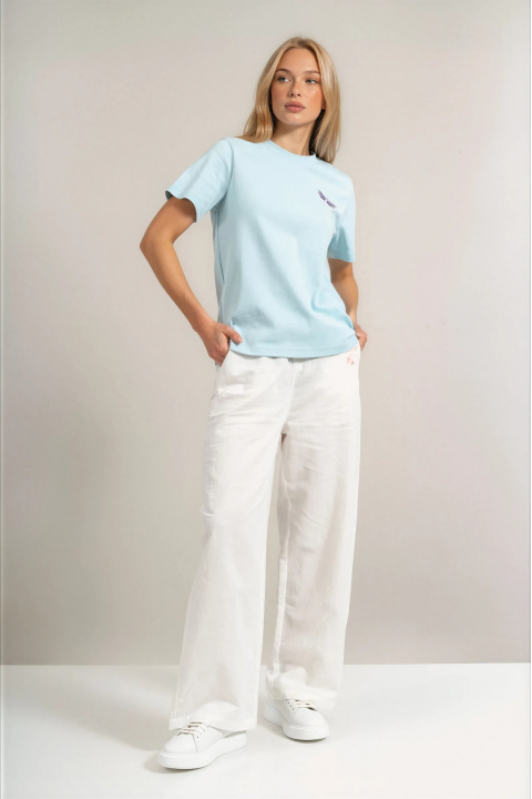 Дамска тениска ''Dragonfly'' от органичен памук в синьо с бродирано водно конче