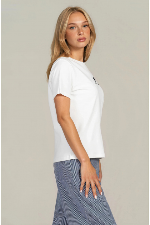 Дамска тениска от памук в бяло с надпис и малко сърце