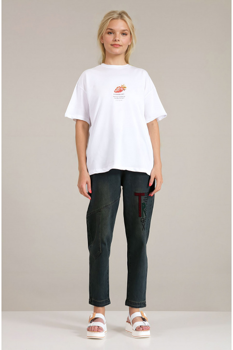 Дамска тениска от памук в бяло с щампа ягода с мъниста