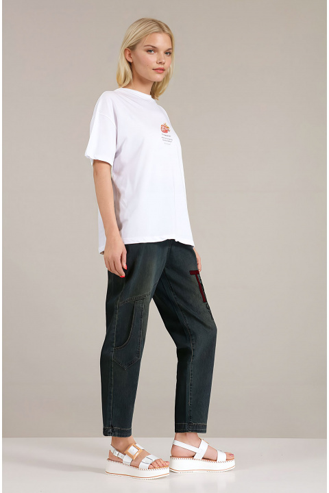 Дамска тениска от памук в бяло с щампа ягода с мъниста