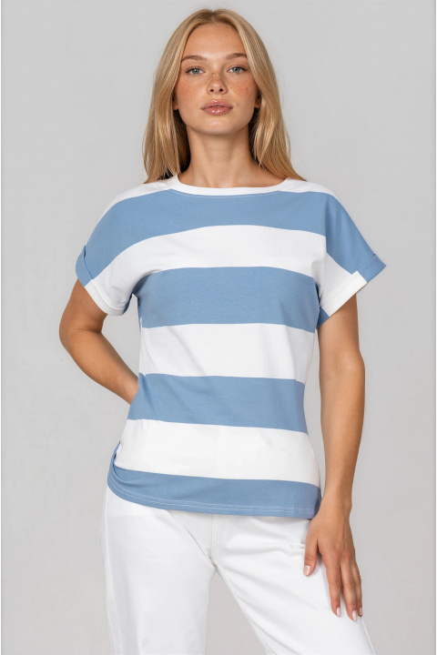 Дамска тениска със синьо-бял раиран принт