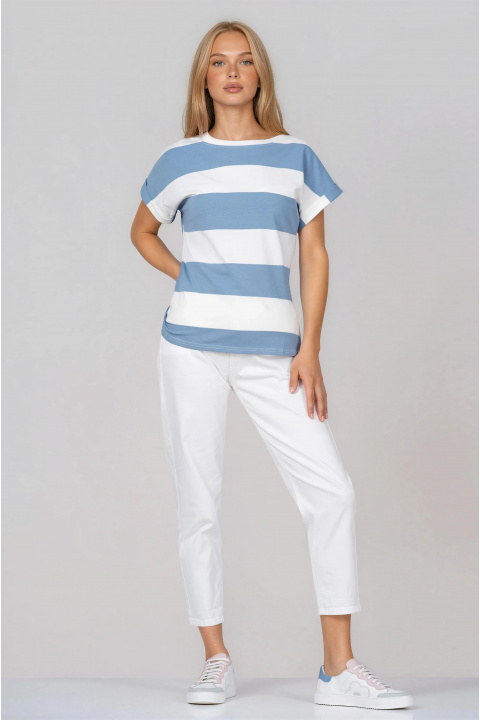 Дамска тениска със синьо-бял раиран принт