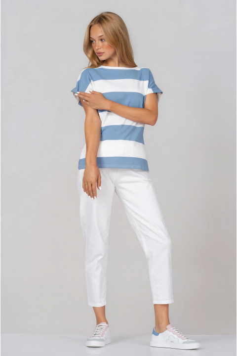 Дамска тениска със синьо-бял раиран принт