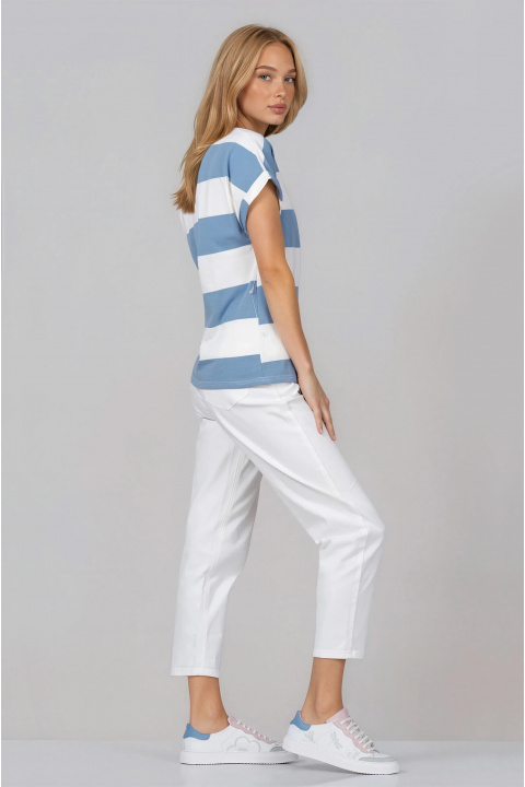 Дамска тениска със синьо-бял раиран принт