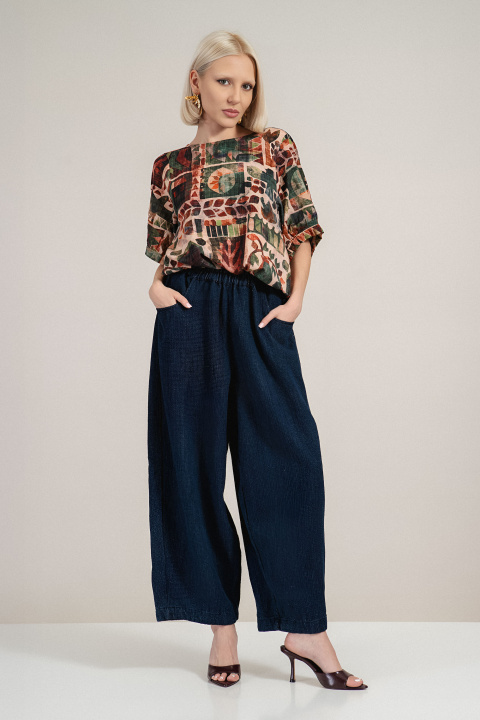 Дамска туника от памук в зелено с орнаментен принт и свободна кройка