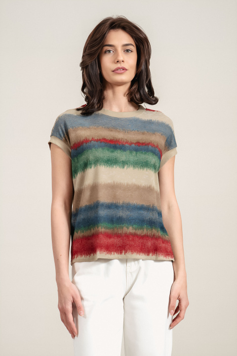 Дамска туника с цветен райран принт и свободна кройка