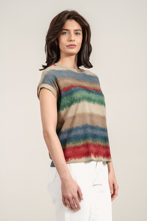 Дамска туника с цветен райран принт и свободна кройка
