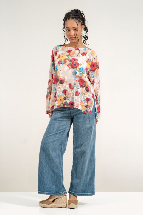 Дамска туника с пъстър акварелен принт в ярки цветове