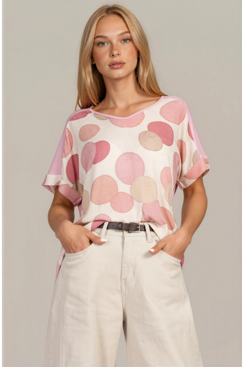 Дамска туника със свобден силует и принт розови кръгове