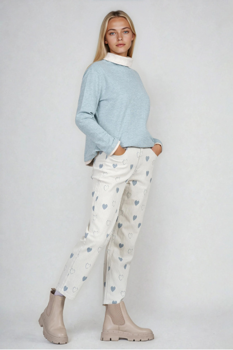 Дамска ватирана блуза в синьо с поло яка и светъл кант