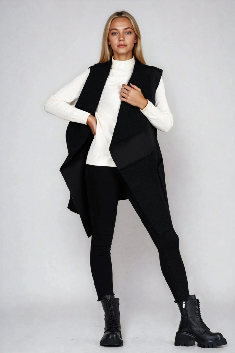 Дамски асиметричен елек в черно без закопчаване