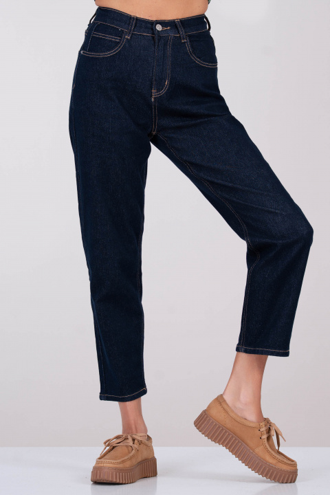 Дамски дънки бойфренд с висока талия и контрастни шевове