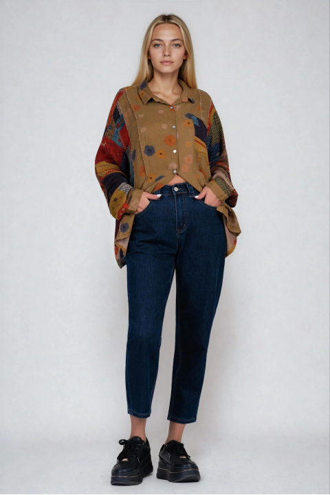 Дамски дънки от тъмен деним с ластик в талията