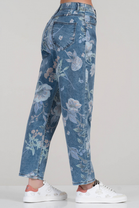 Дамски дънки тип бойфренд с флорален принт