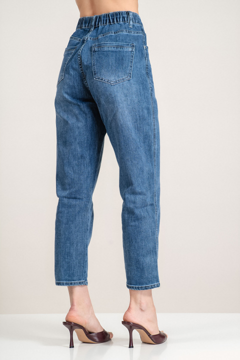 Дамски еластични дънки от памук в син цвят със средно висока талия