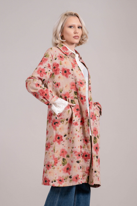 Дамски пролетен блейзър от памук с флорален принт в розово и бежово