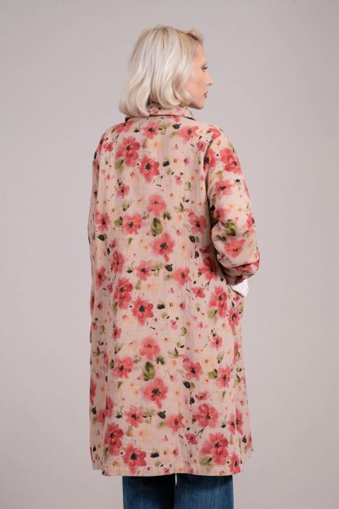 Дамски пролетен блейзър от памук с флорален принт в розово и бежово