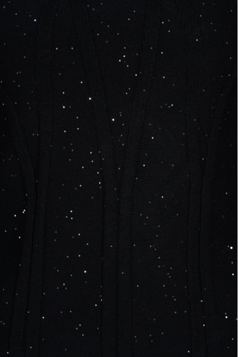 Дамски пуловер от фино плетиво в черно с блестящ ефект и рипсени детайли