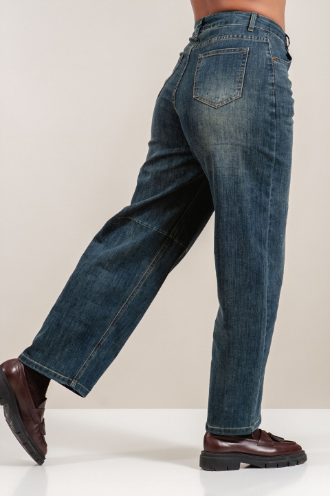 Дамски широки дънки със синьо винтидж избелване