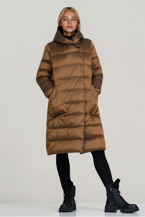 Дамско дълго двулицево яке в кафяво с черен принт