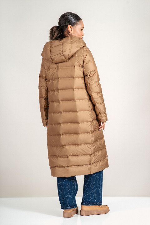 Дамско дълго яке в кафяво с оранжеви акценти