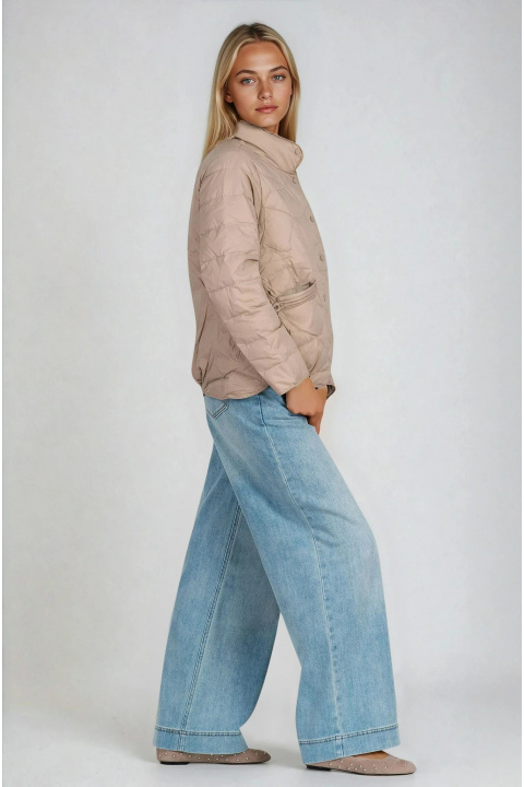 Дамско капитонирано яке в цвят визон и тик-так закопчаване