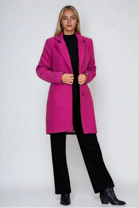 Дамско класическо палто с вълна в цикламено розово