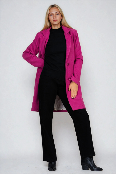 Дамско класическо палто с вълна в цикламено розово