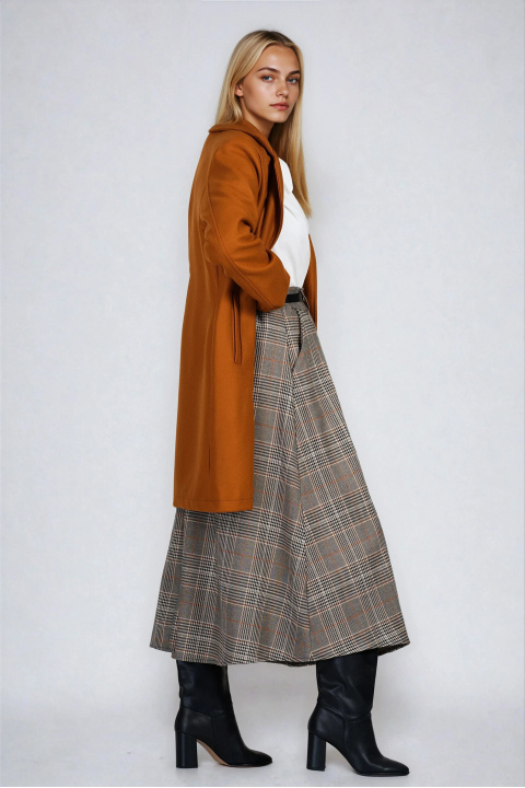 Дамско класическо палто с вълна в цвят карамел